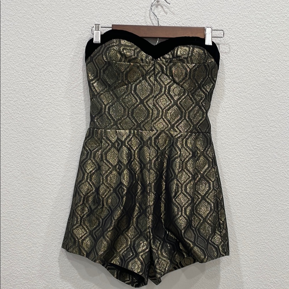 Bebe Gold and Black Strapless Cocktail Dress